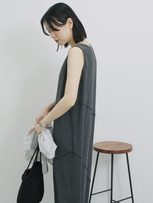 Samansa Mos2 blue「◎【接触冷感】切替カットワンピース」|ワンピース|チャコールグレー