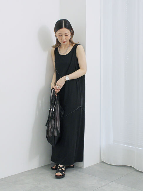 Samansa Mos2 blue「◎【接触冷感】切替カットワンピース」|ワンピース|ブラック