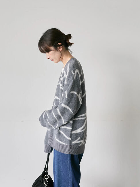 Samansa Mos2 blue「◎ニュアンス柄ニットCD」|カーディガン|