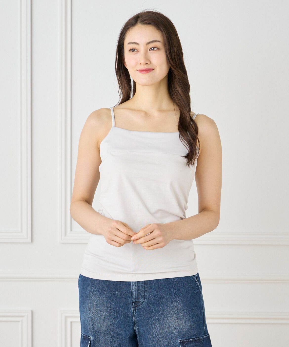 INED「《大きいｻｲｽﾞ》ｽﾋﾞﾝMIXｺｯﾄﾝｻﾃﾝ切り替えｷｬﾐｿｰﾙ《ｽ 」|キャミソール|グレー1