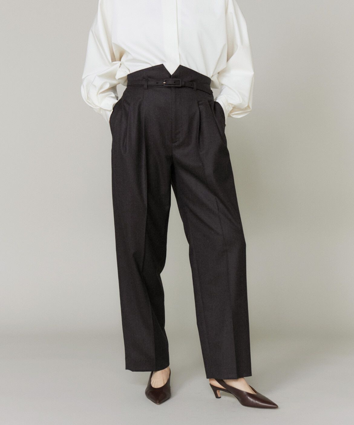 la veille by SUPERIOR CLOSET「《大きいサイズ》ハイウエストベルト付きパンツ」|スラックス|