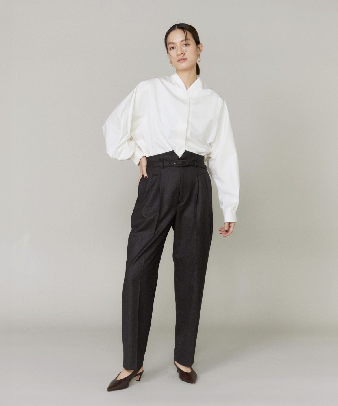 la veille by SUPERIOR CLOSET「《大きいサイズ》ハイウエストベルト付きパンツ」|スラックス|