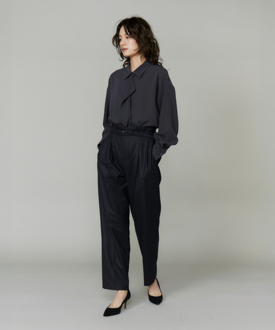 la veille by SUPERIOR CLOSET「《大きいサイズ》ハイウエストベルト付きパンツ」|スラックス|