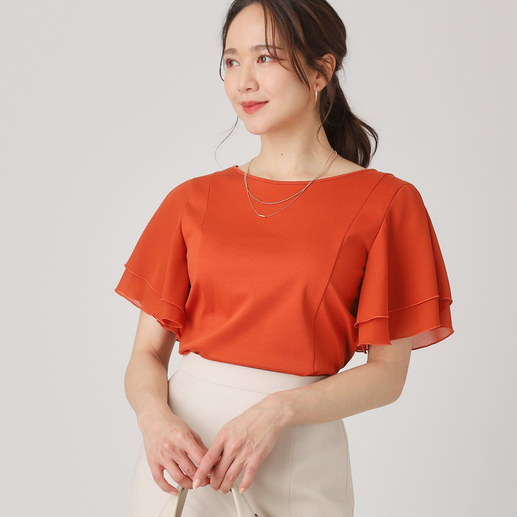 COUP DE CHANCE「【洗える／日本製】異素材組合せのジャージートップス」|Tシャツ・カットソー|オレンジ(067)