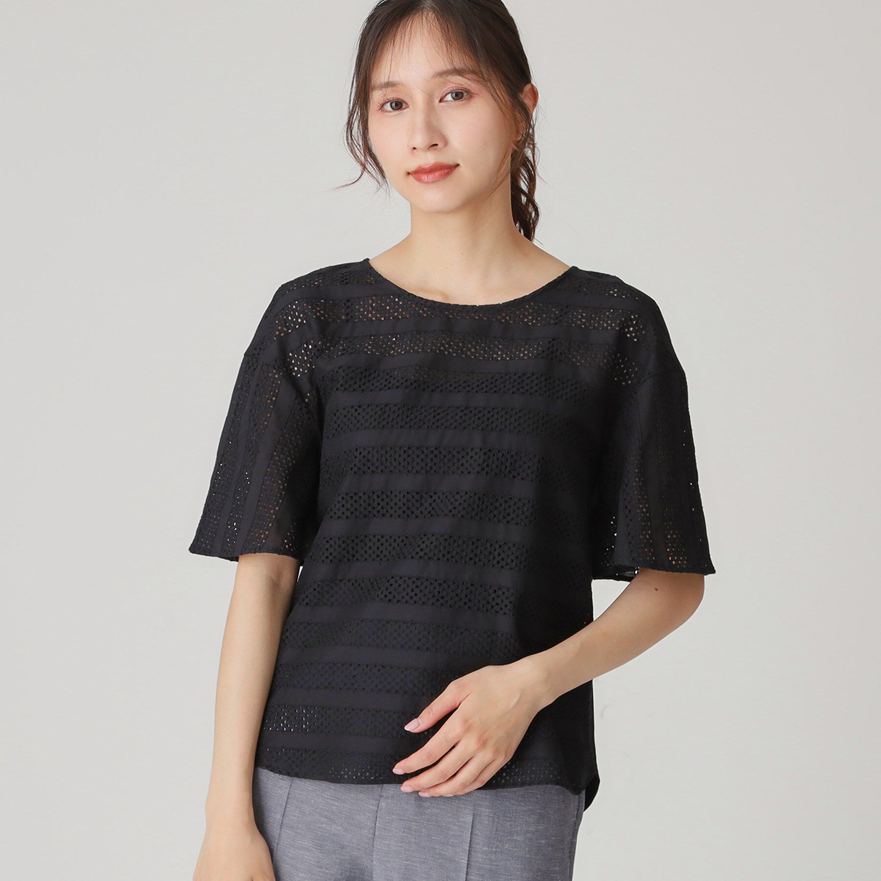 COUP DE CHANCE「【手洗い可／日本製】ジオメボーダーレースカットソー」|Tシャツ・カットソー|