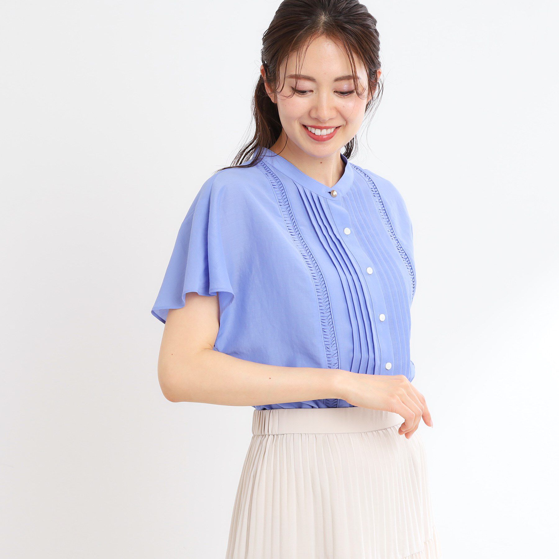 Reflect「【選べる7色◎／手洗い可】フロントピンタックデザインブラウス」|シャツ・ブラウス|ブルー(092)
