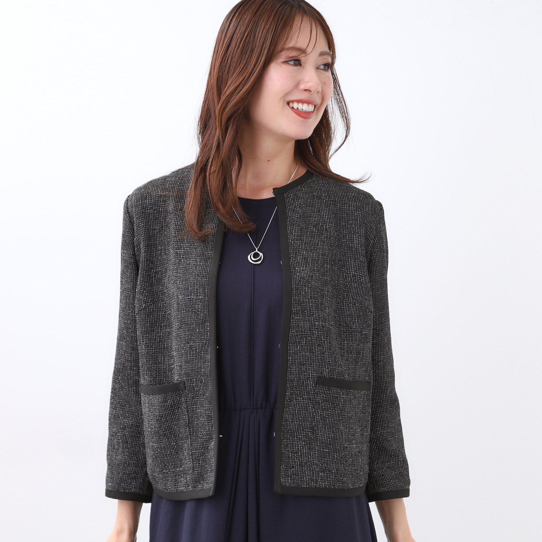 Reflect「【軽い着心地】メッシュツイードジャケット」|ノーカラージャケット|