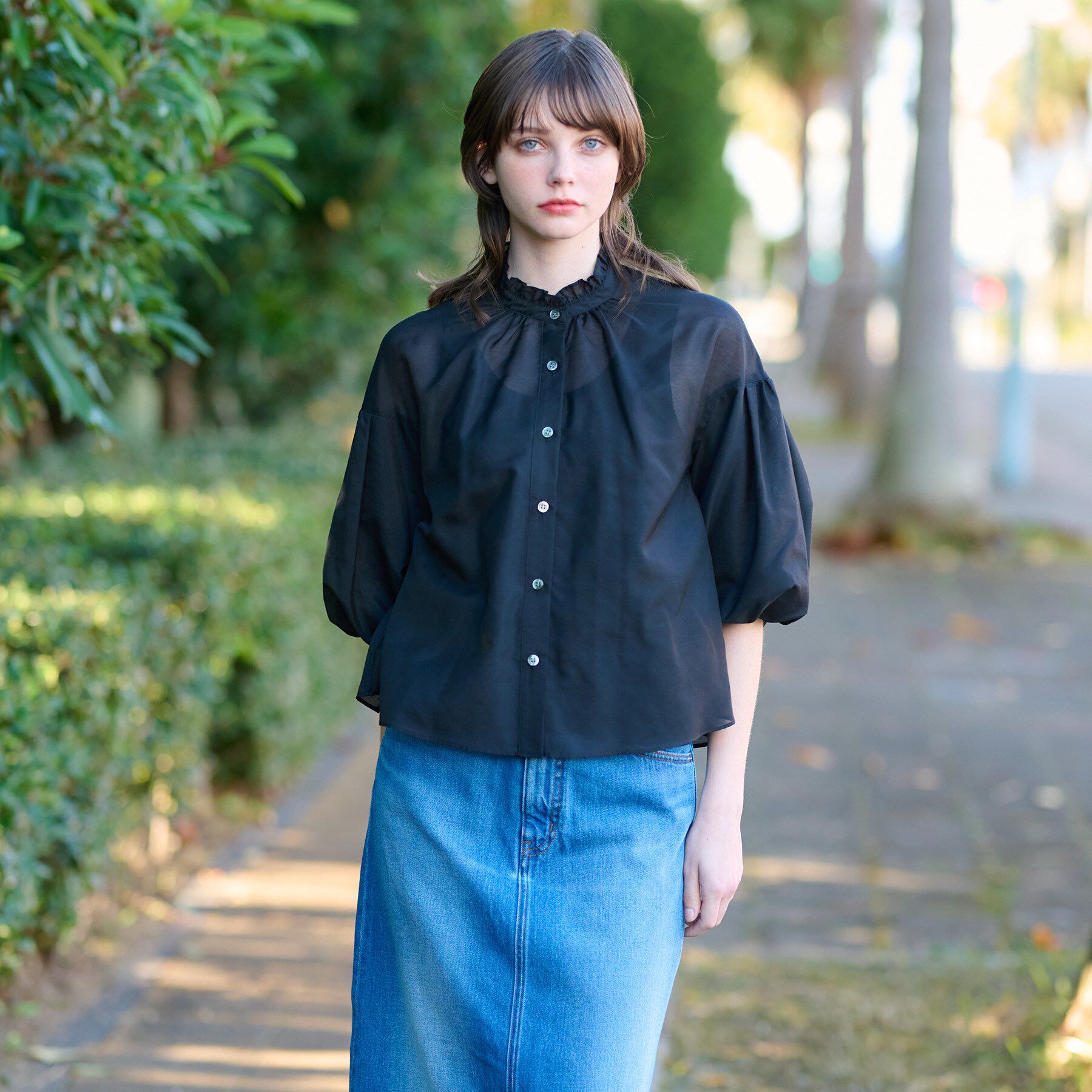 DRESSTERIOR「【洗える】スタンドフリルボリュームスリーブブラウス」|シャツ・ブラウス|