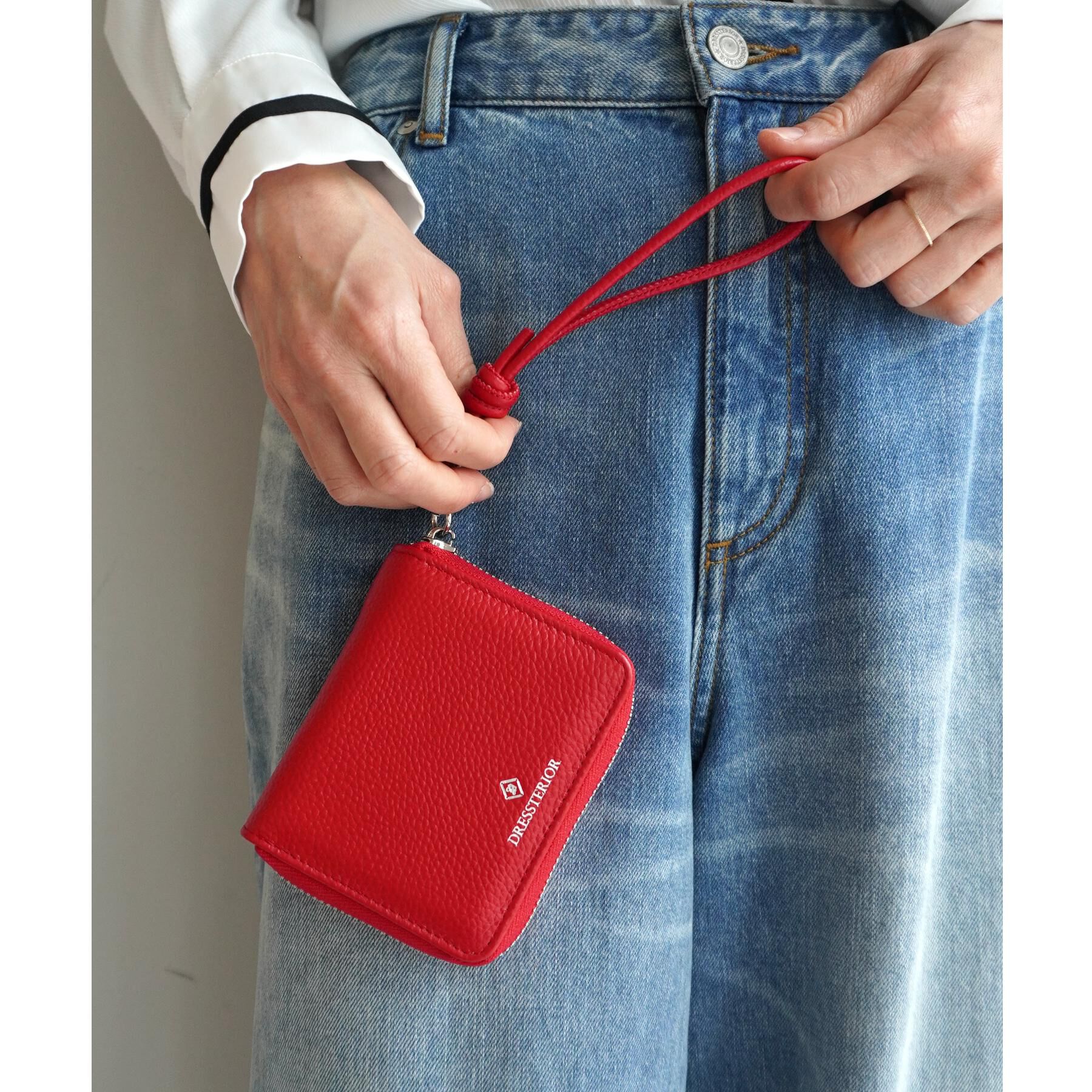 DRESSTERIOR「【本革】リアルレザー ハンドストラップ ミニウォレット」|財布|レッド(062)