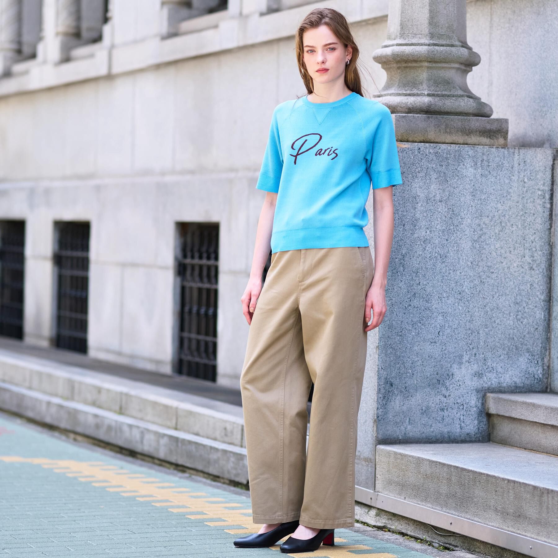 DRESSTERIOR「【洗える/オリジナルロゴ】Parisハーフスリーブジャカードニット」|ニット・セーター|