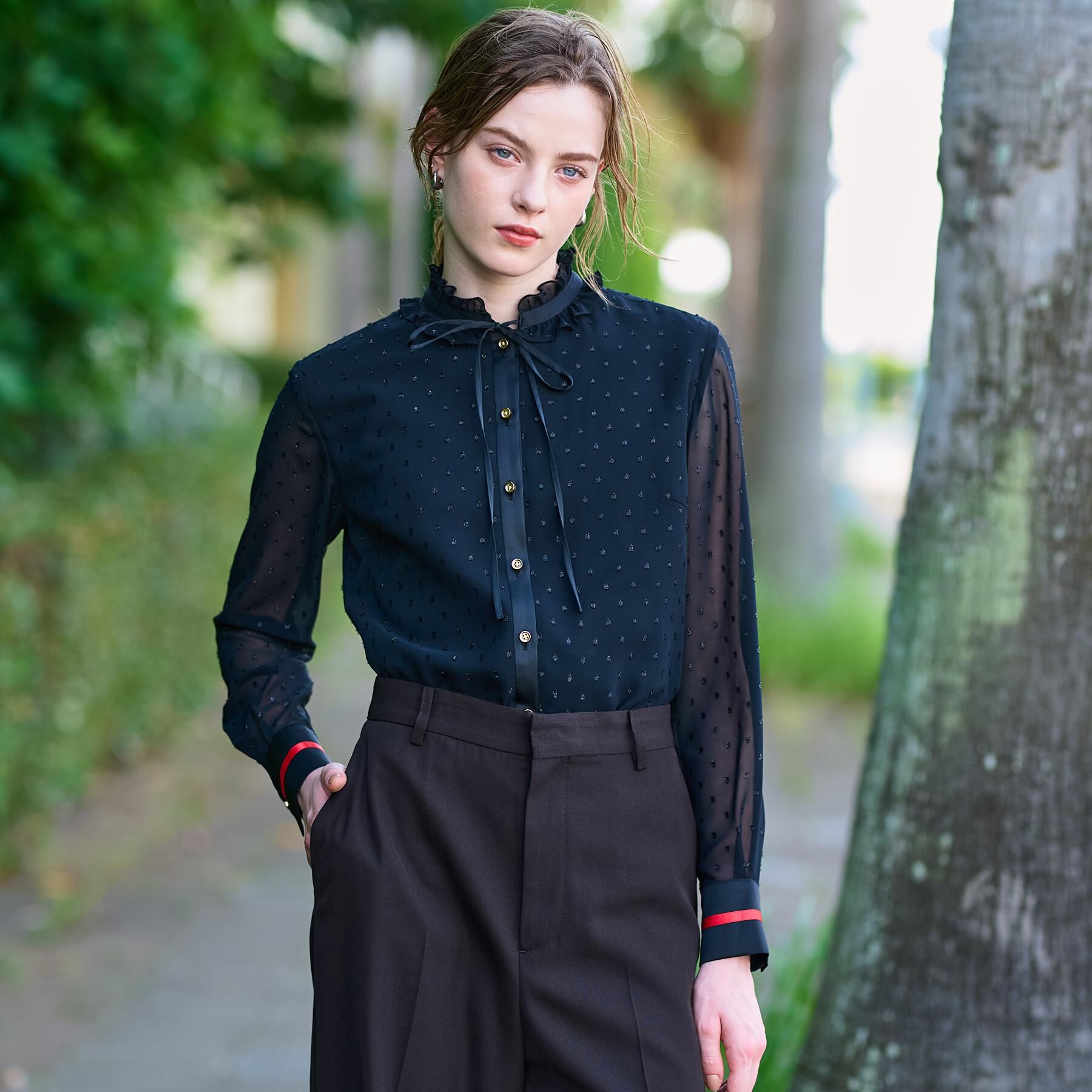 DRESSTERIOR「【ウォッシャブル/シアー素材】フィルムドットブラウス」|シャツ・ブラウス|