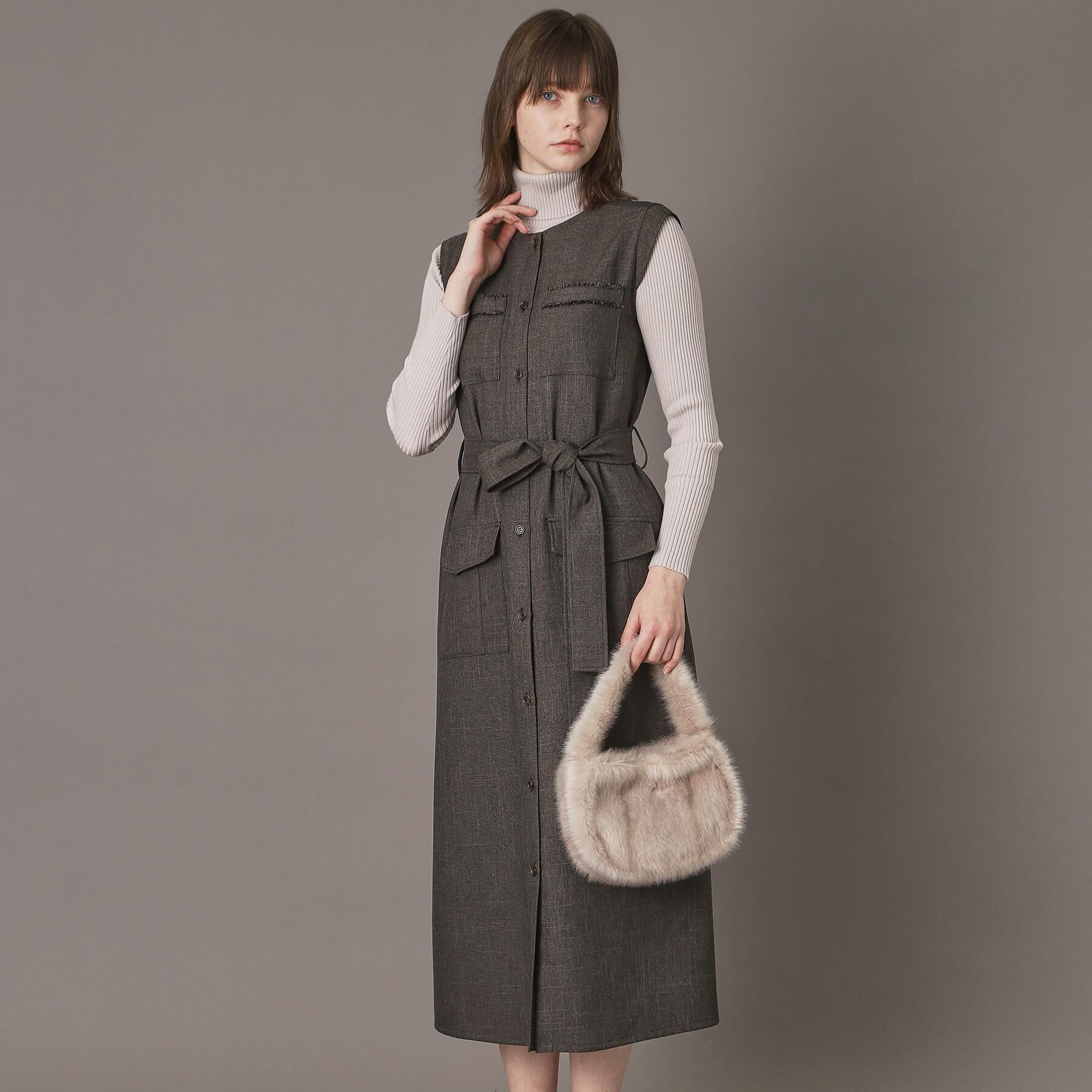 DRESSTERIOR「【洗える/前開きボタン】ウォッシャブルツイードライクワンピース」|ワンピース|