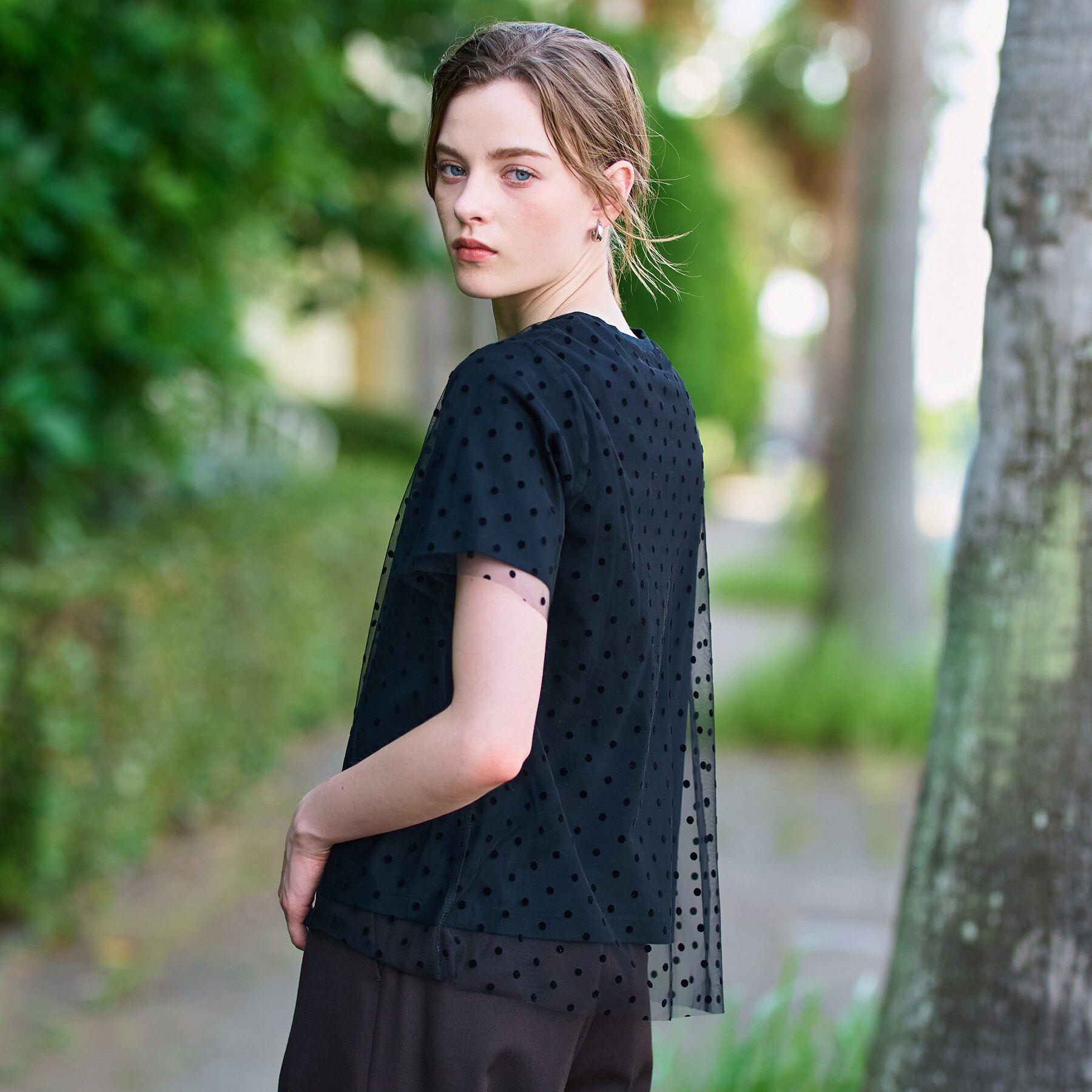 DRESSTERIOR「【洗える／シアー素材】ドットチュールレイヤードTシャツ」|Tシャツ・カットソー|