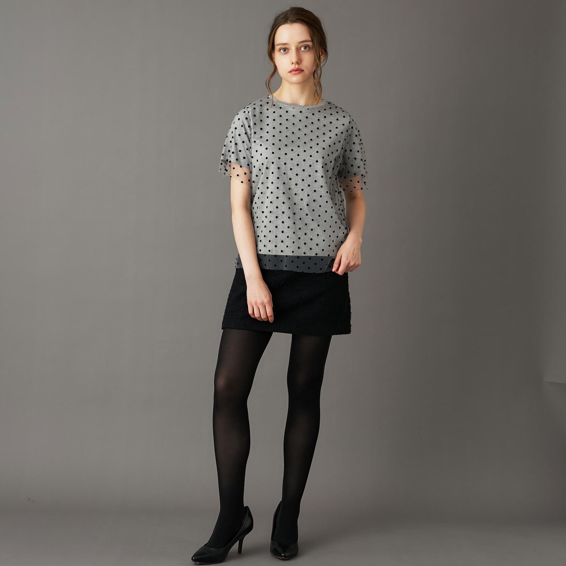 DRESSTERIOR「【洗える／シアー素材】ドットチュールレイヤードTシャツ」|Tシャツ・カットソー|