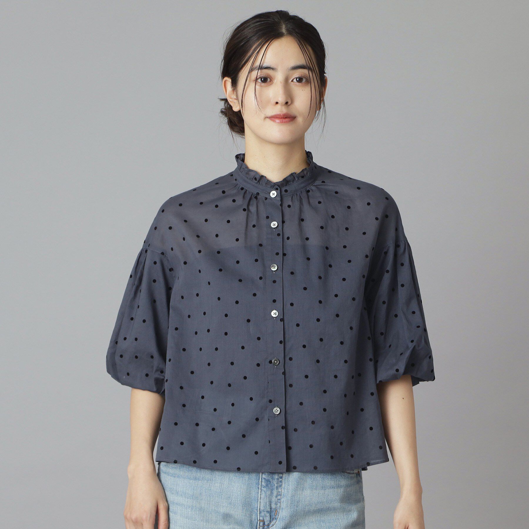 DRESSTERIOR「フロッキードット ボリュームスリーブ ブラウス」|シャツ・ブラウス|