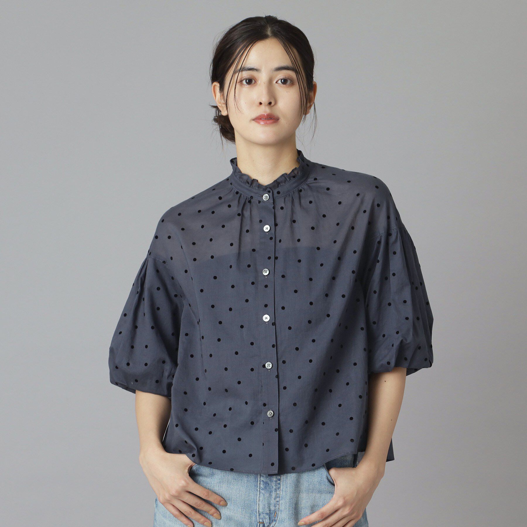 DRESSTERIOR「フロッキードット ボリュームスリーブ ブラウス」|シャツ・ブラウス|