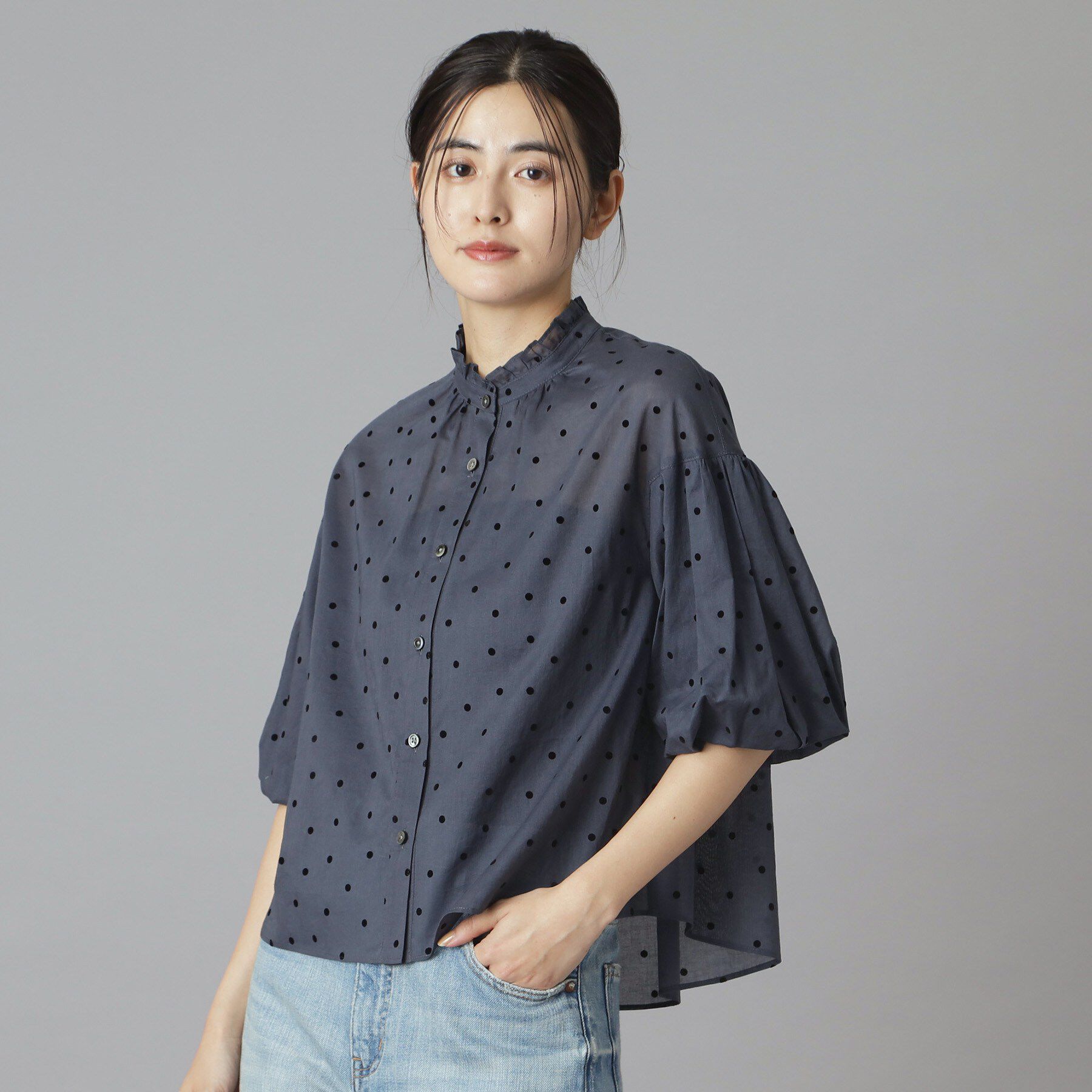 DRESSTERIOR「フロッキードット ボリュームスリーブ ブラウス」|シャツ・ブラウス|