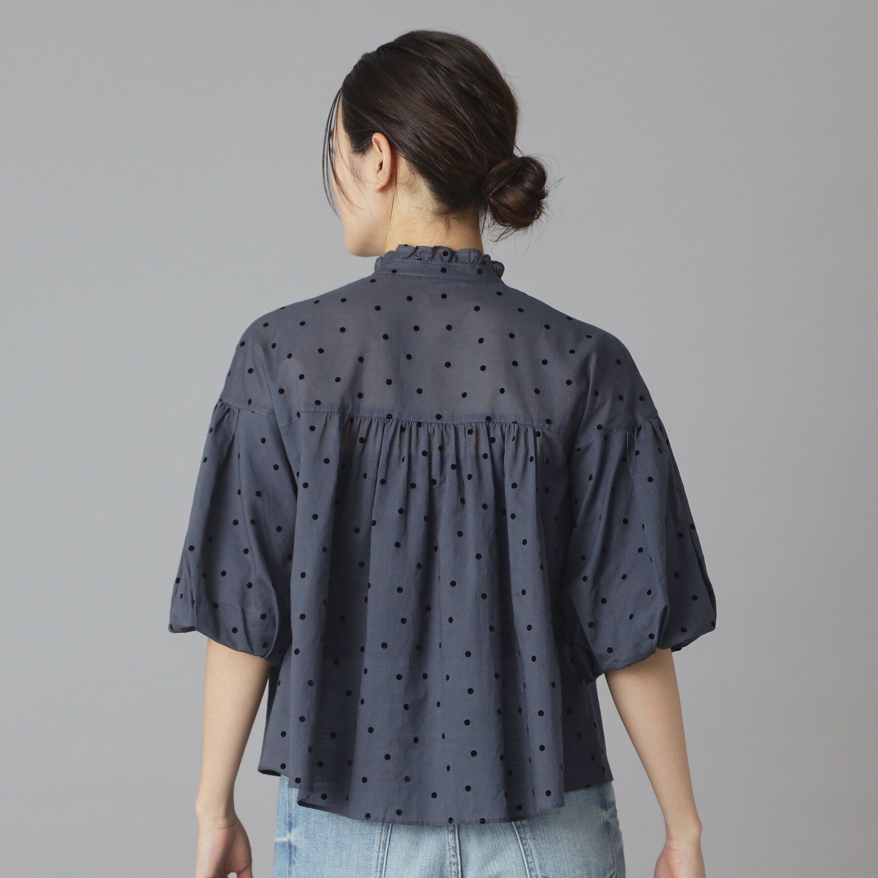 DRESSTERIOR「フロッキードット ボリュームスリーブ ブラウス」|シャツ・ブラウス|