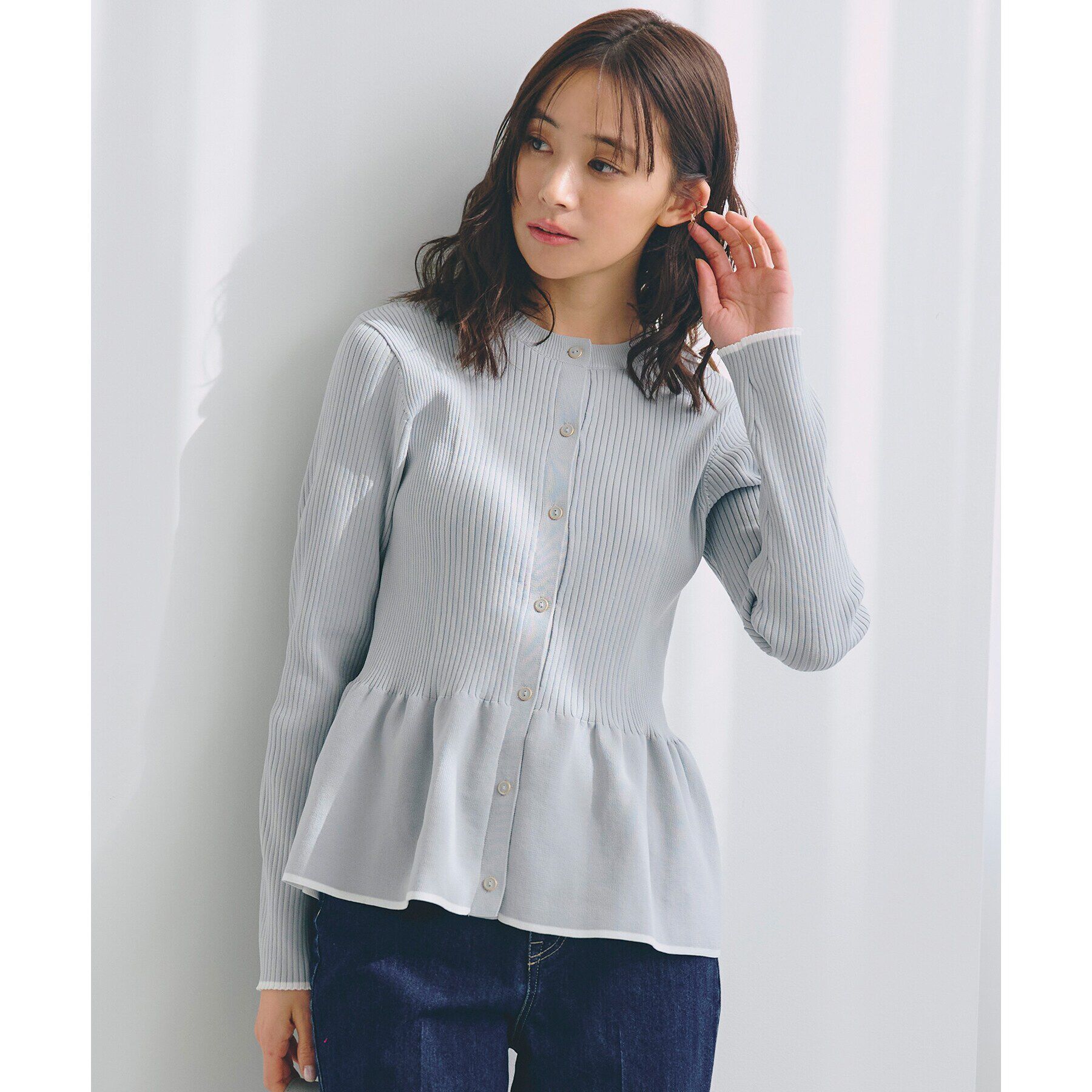 grove「前後2WAYペプラムカーディガン」|ニット・セーター|ライトグレー(511