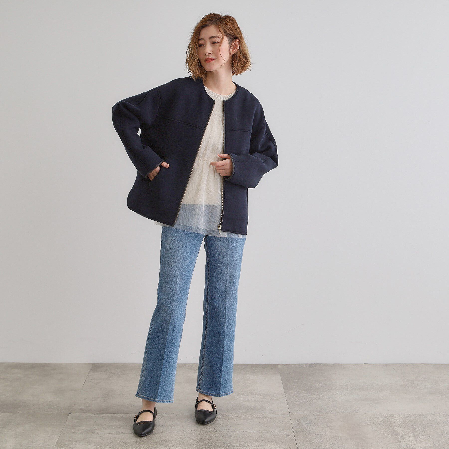 grove「ダンボールジャージパイピングブルゾン」|ブルゾン・スタジャン|