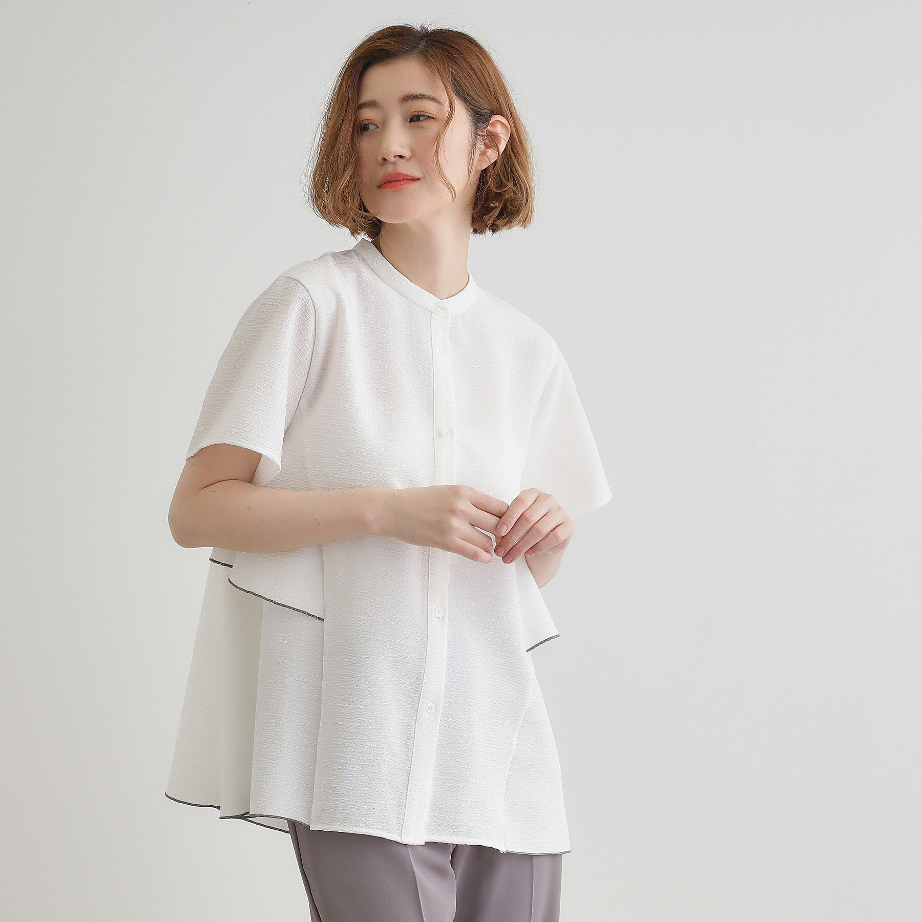 grove「【360&deg;抜かりない】ストライプアソートバックフレアブラウス」|シャツ・ブラウス|オフホワイト(003