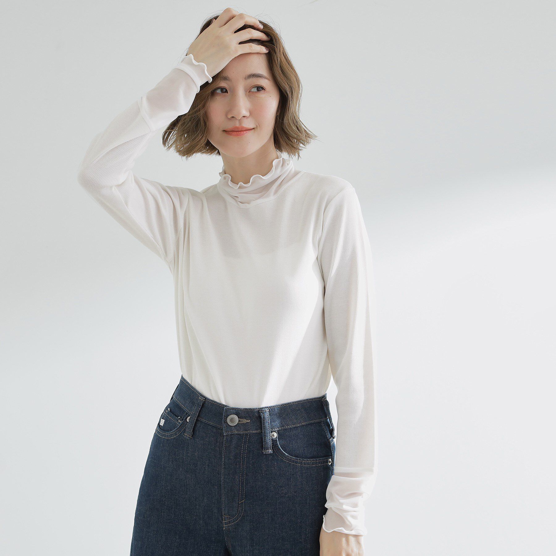 grove「シアー切替ハイネックプルオーバー」|Tシャツ・カットソー|オフホワイト(003