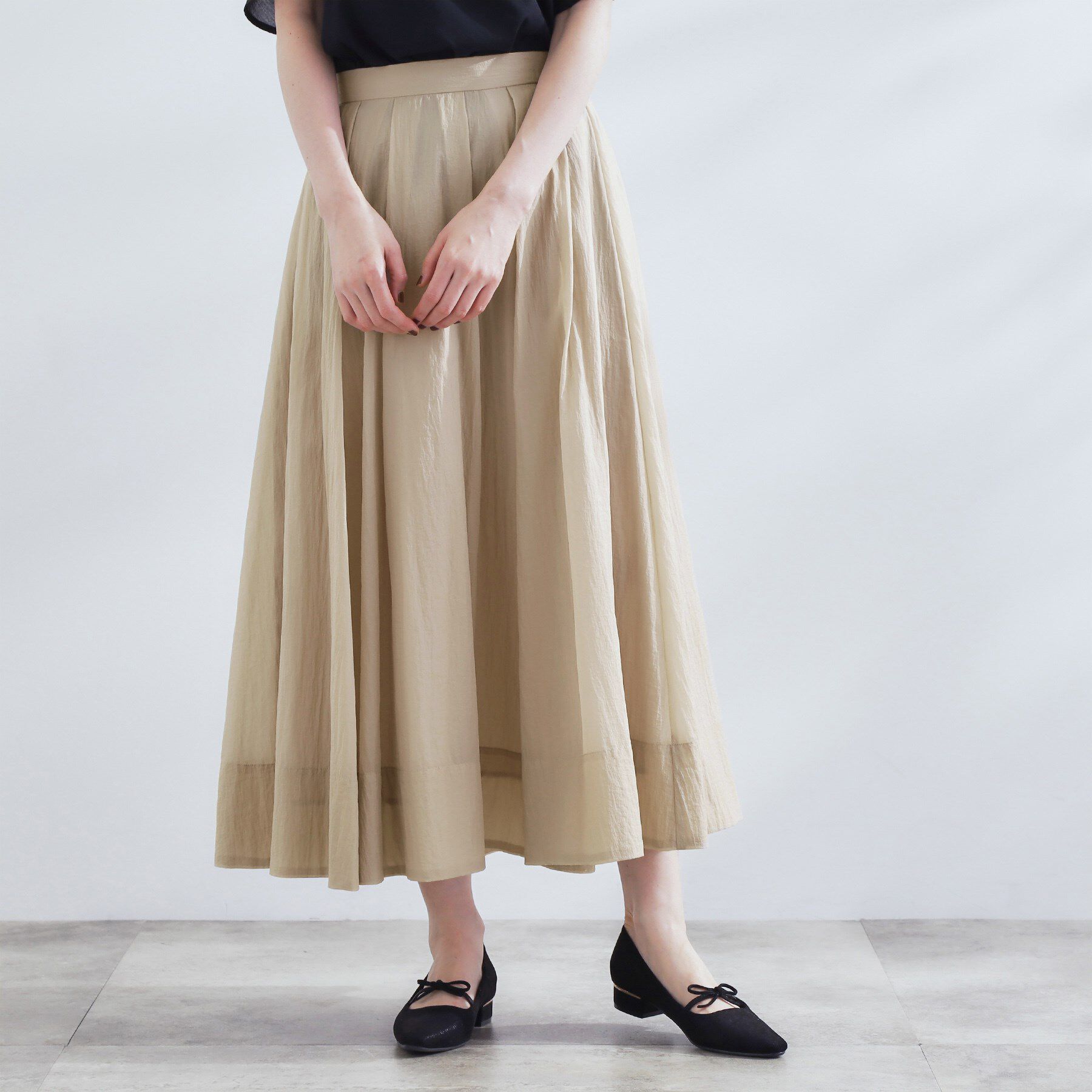 grove「透け感がムードある 大人のタックギャザースカート」|スカート|グレージュ(050)