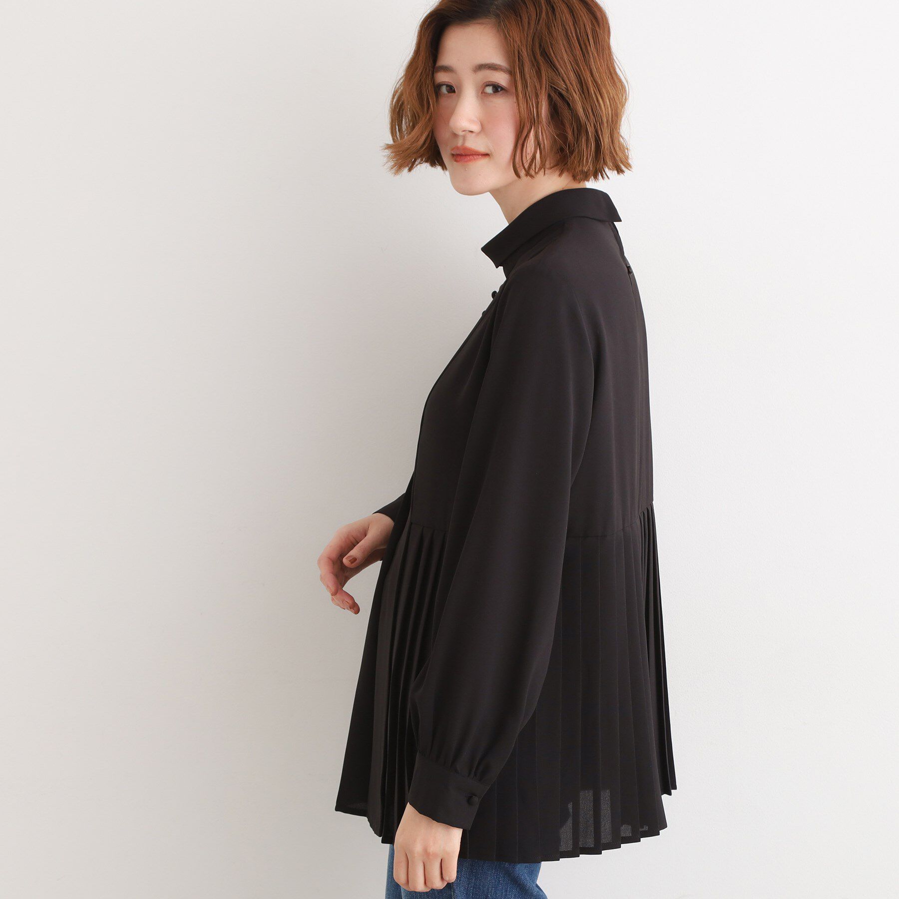 grove「【マシンウォッシュ/防シワ/UVカット】裾プリーツ取り外しボウタイブラウス」|シャツ・ブラウス|