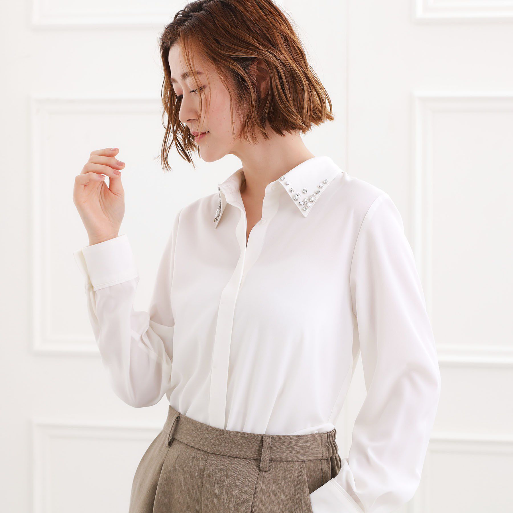 grove「ビジューカラー とろみシャツ」|シャツ・ブラウス|