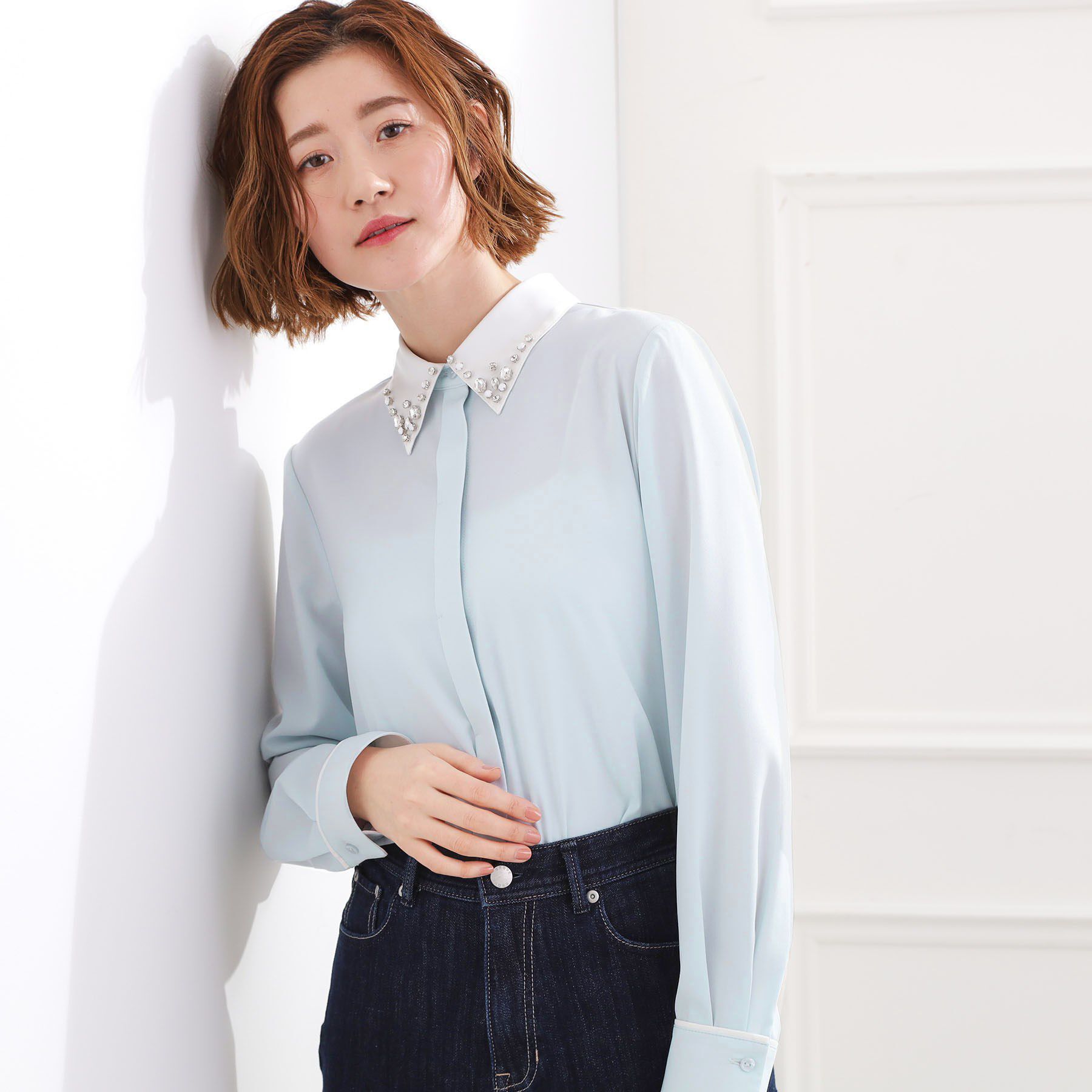 grove「ビジューカラー とろみシャツ」|シャツ・ブラウス|