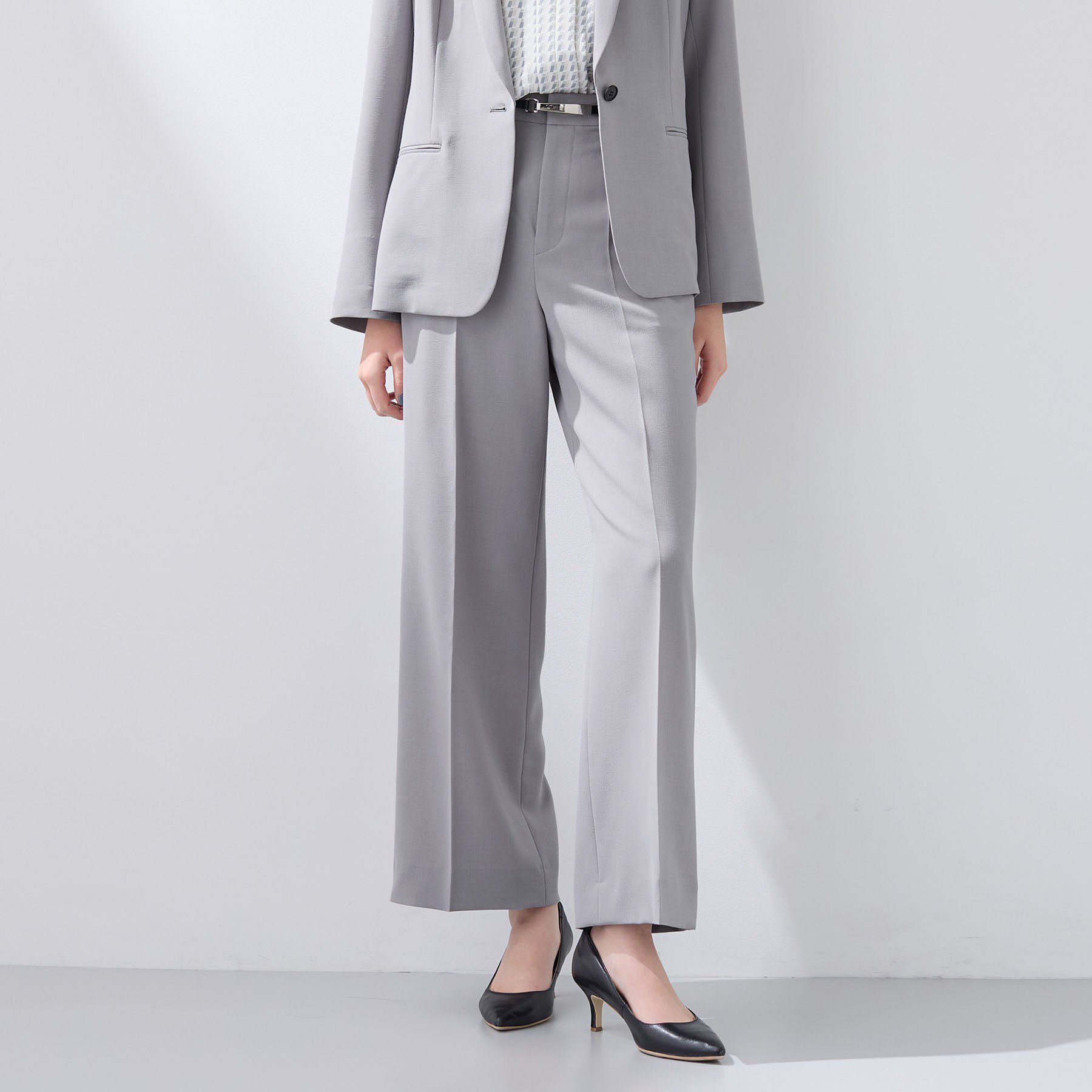 INDIVI「【洗える／UVケア／SETUP可能】ウール調ワイドパンツ」|スーツ|ライトグレー(011