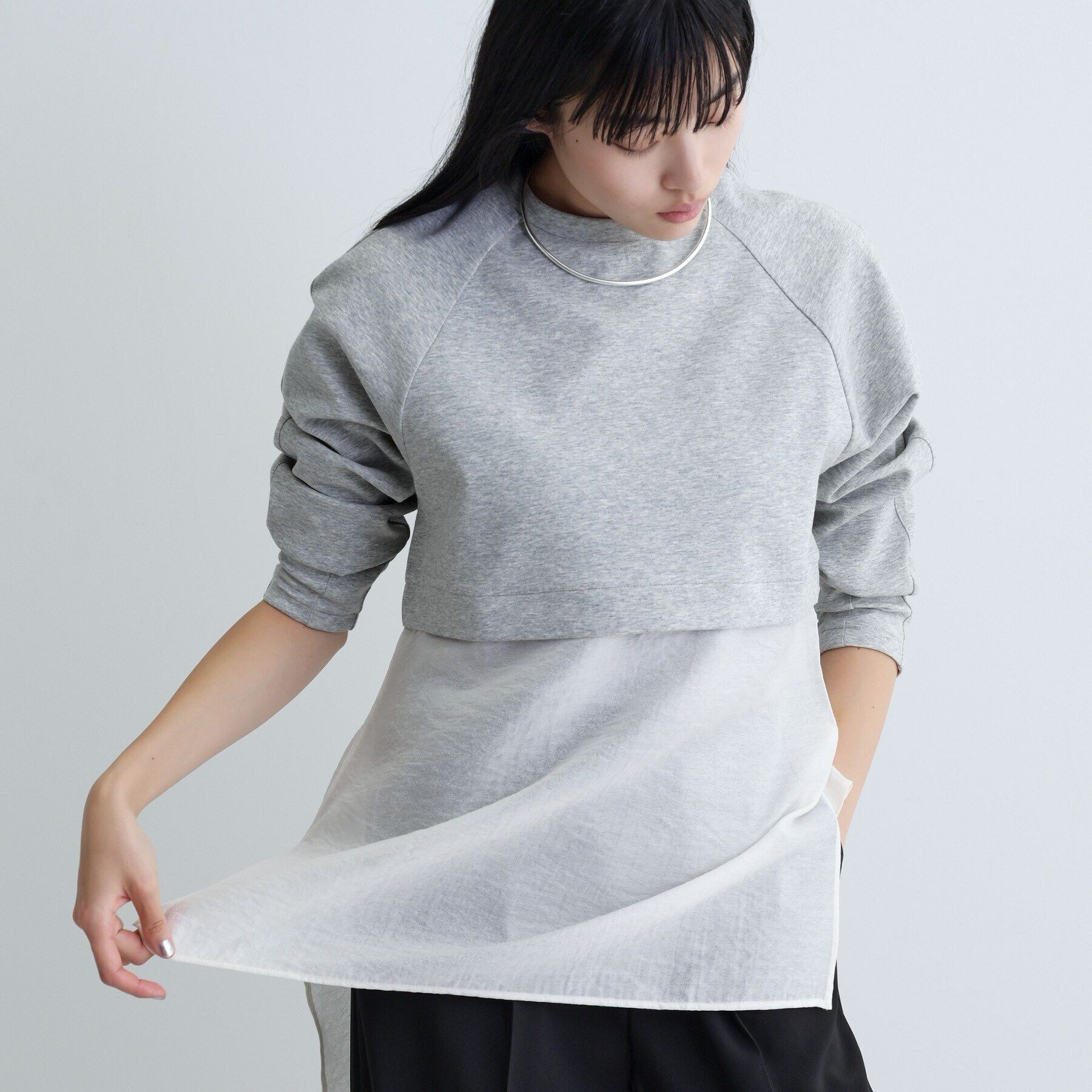 GALLEST「ボンディングチュールトップス」|Tシャツ・カットソー|グレー(912)