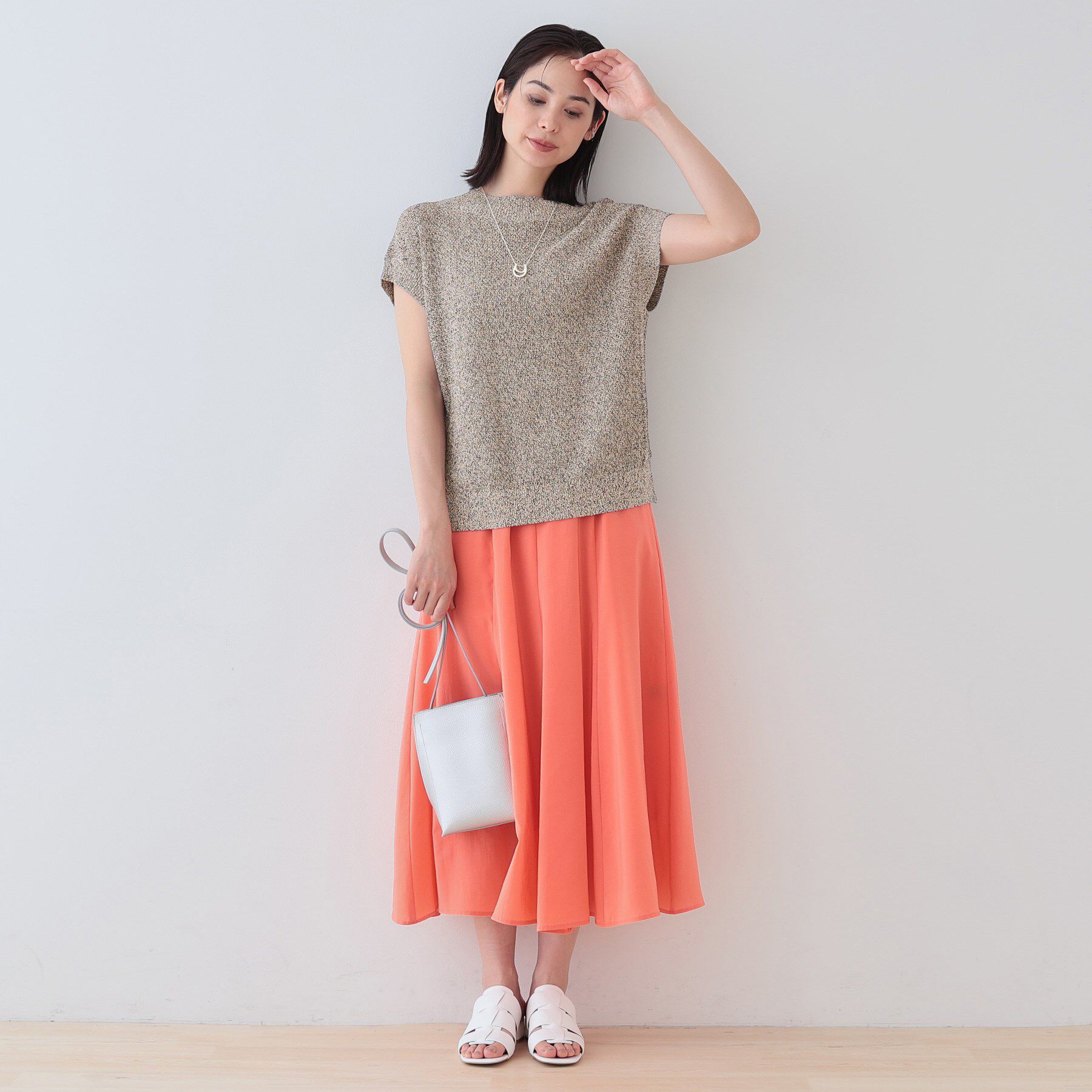 INDIVI「【和紙混素材】フレンチスリーブミックスカラーニット」|ニット・セーター|