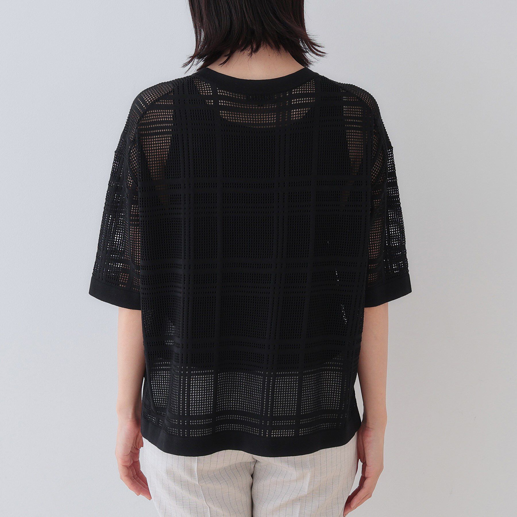 INDIVI「【洗える】メッシュチェック柄ニット」|ニット・セーター|