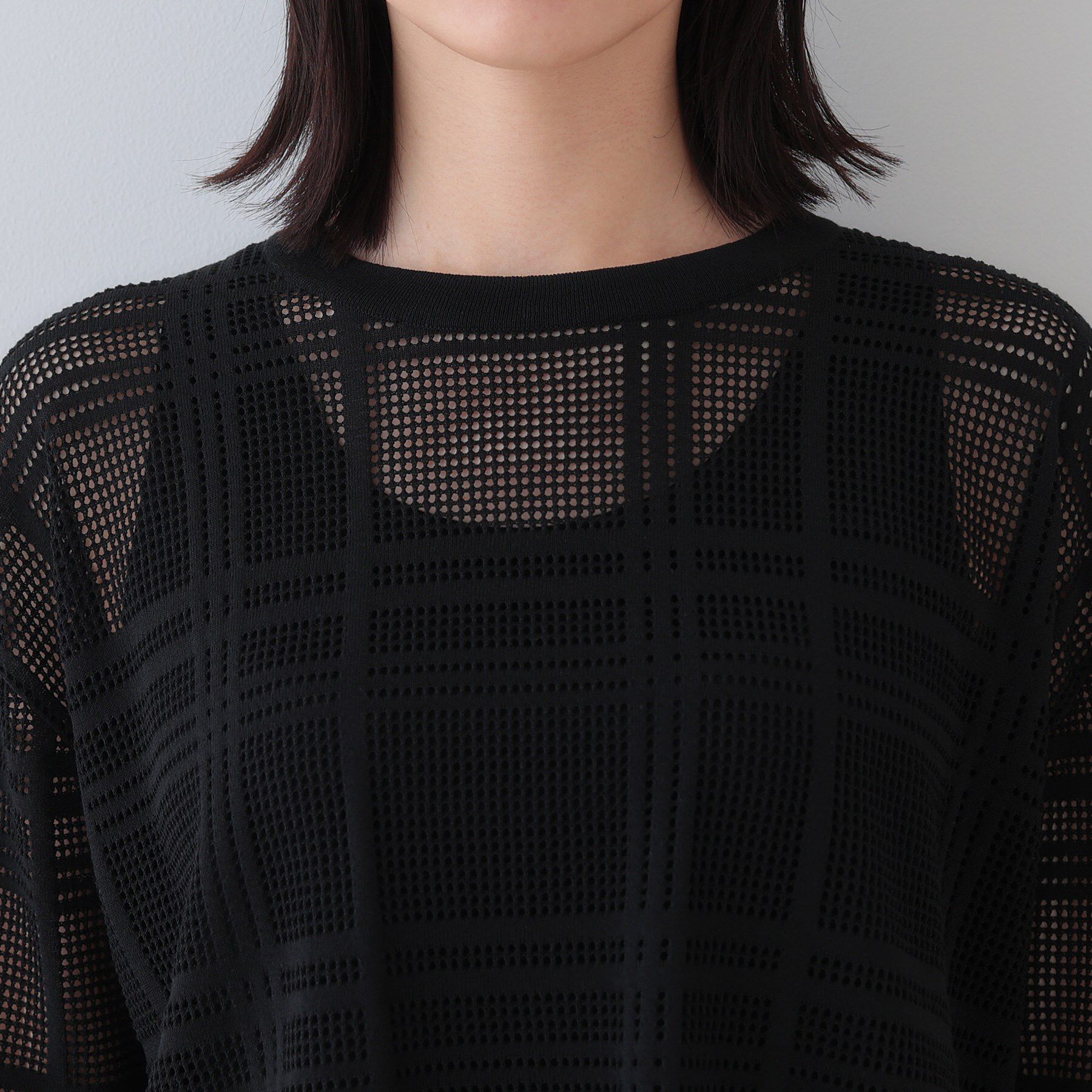 INDIVI「【洗える】メッシュチェック柄ニット」|ニット・セーター|