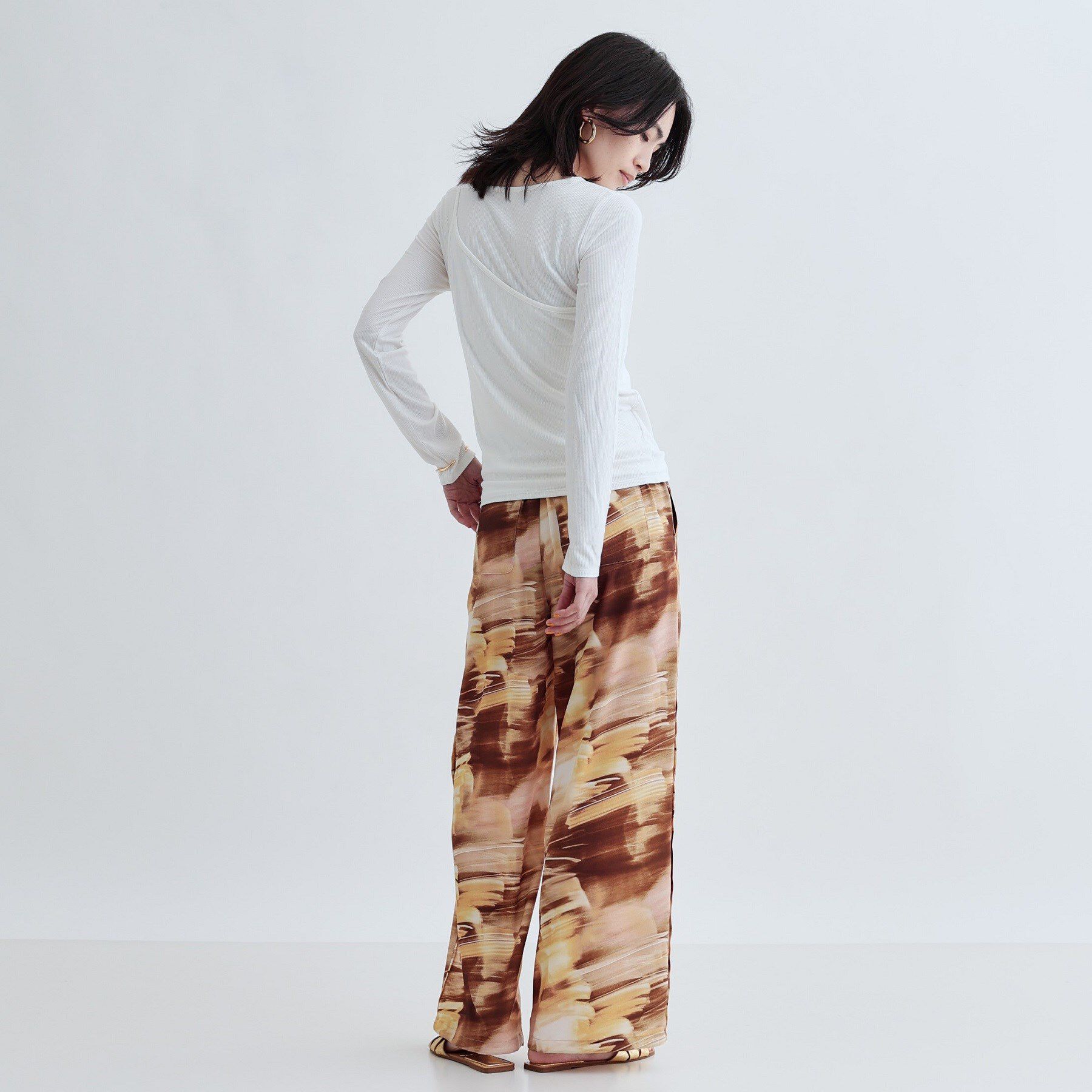 GALLEST「プリントイージーワイドストレートパンツ」|その他|キャメルブラウン(0
