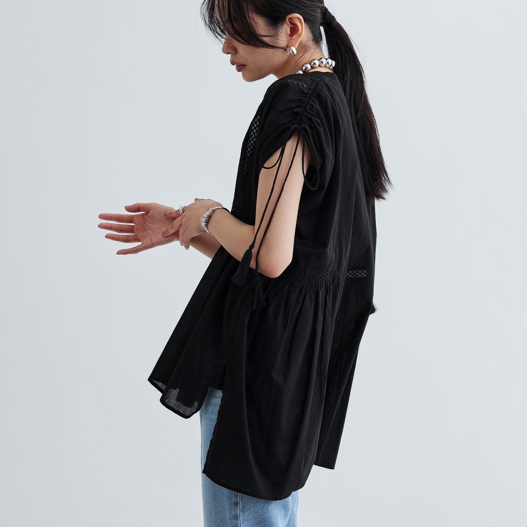 GALLEST「シャーリングスリーブコットンブラウス」|シャツ・ブラウス|