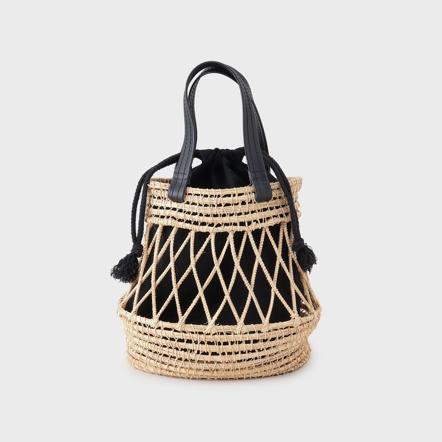 GALLEST「天然草ラウンドかごバッグ」|ハンドバッグ|ブラック(019)