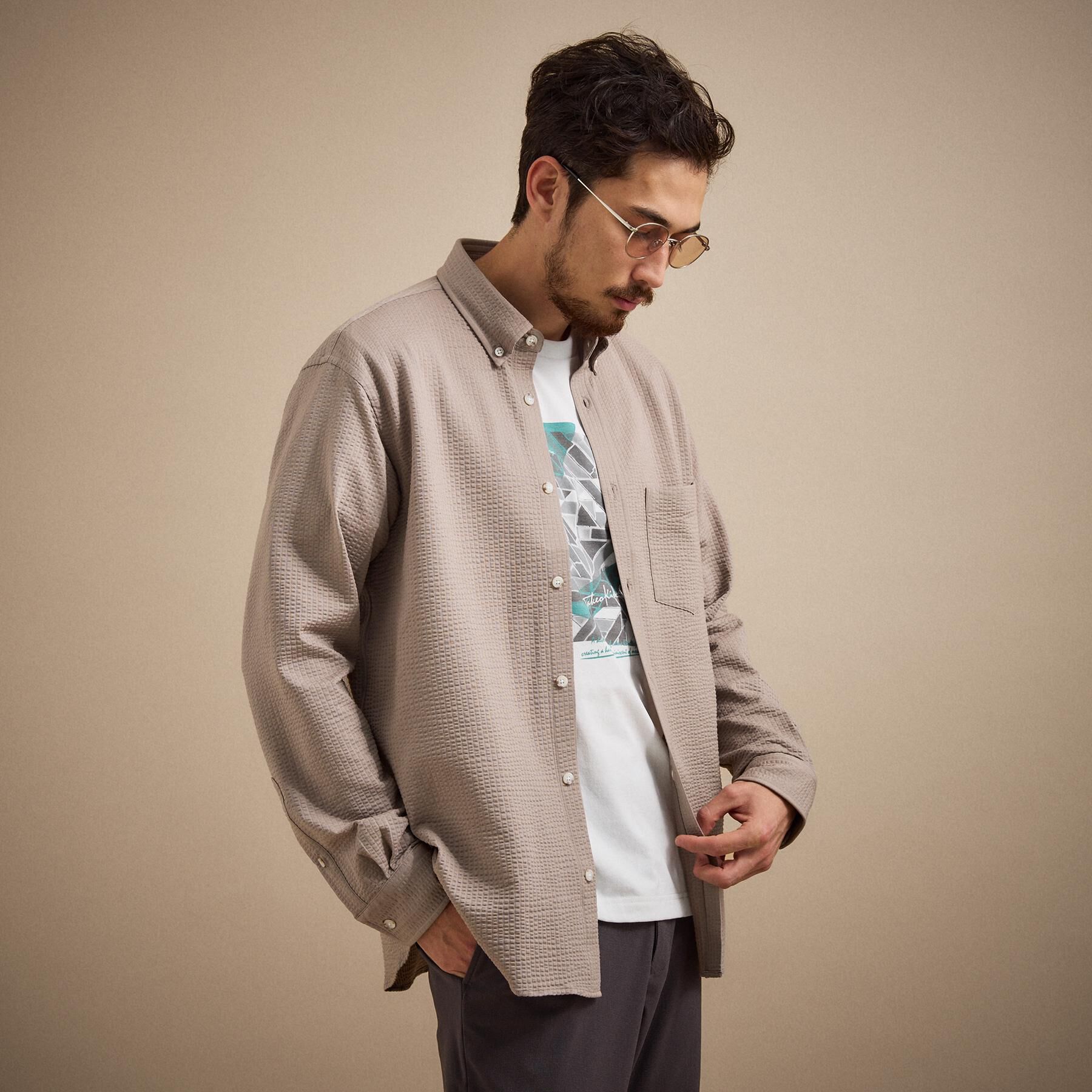 TAKEO KIKUCHI「【抗菌防臭/シーズンレス】シアサッカー ジャージシャツ」|シャツ・ブラウス|