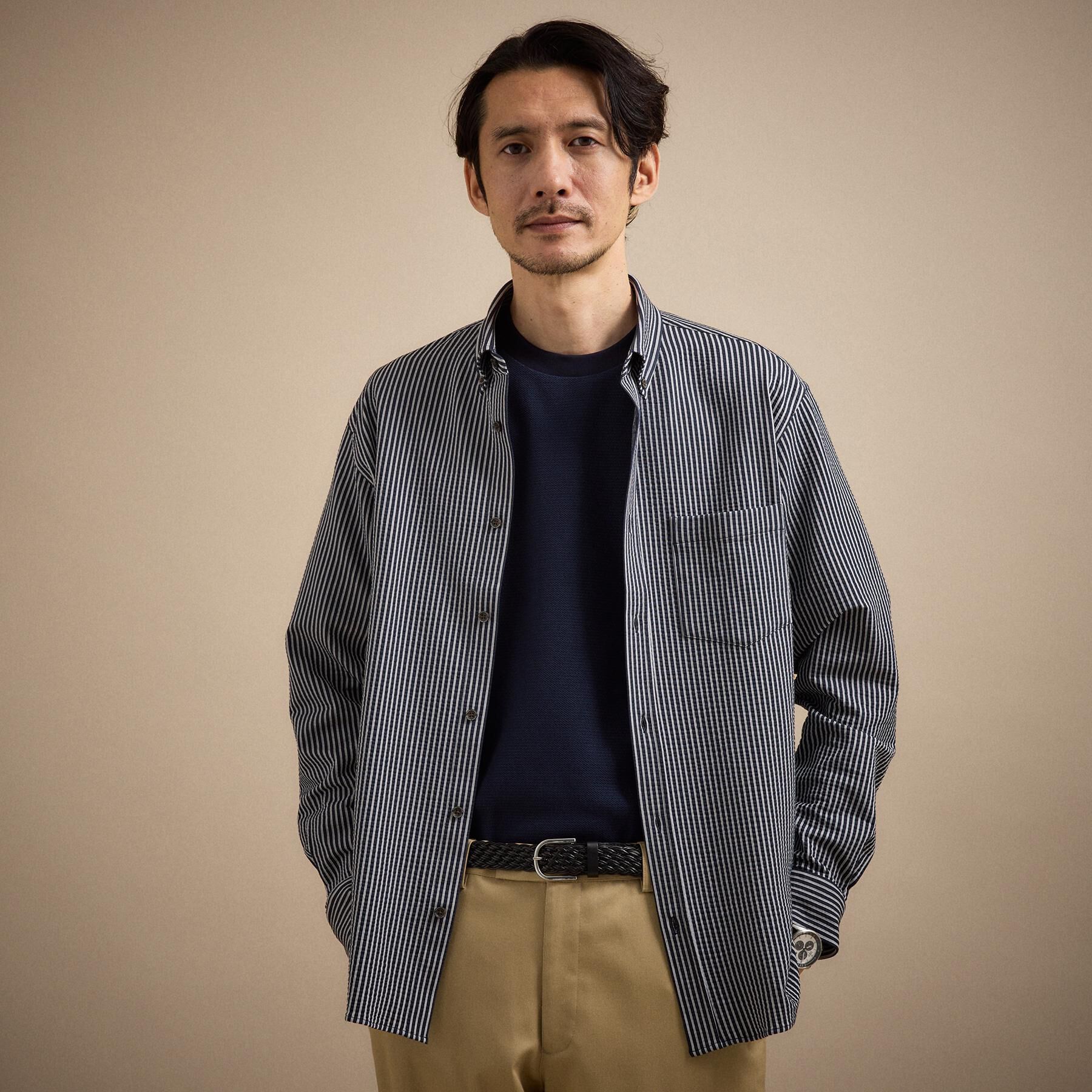 TAKEO KIKUCHI「【抗菌防臭/シーズンレス】シアサッカー ジャージシャツ」|シャツ・ブラウス|ﾀﾞｰｸﾈｲﾋﾞｰ(394)