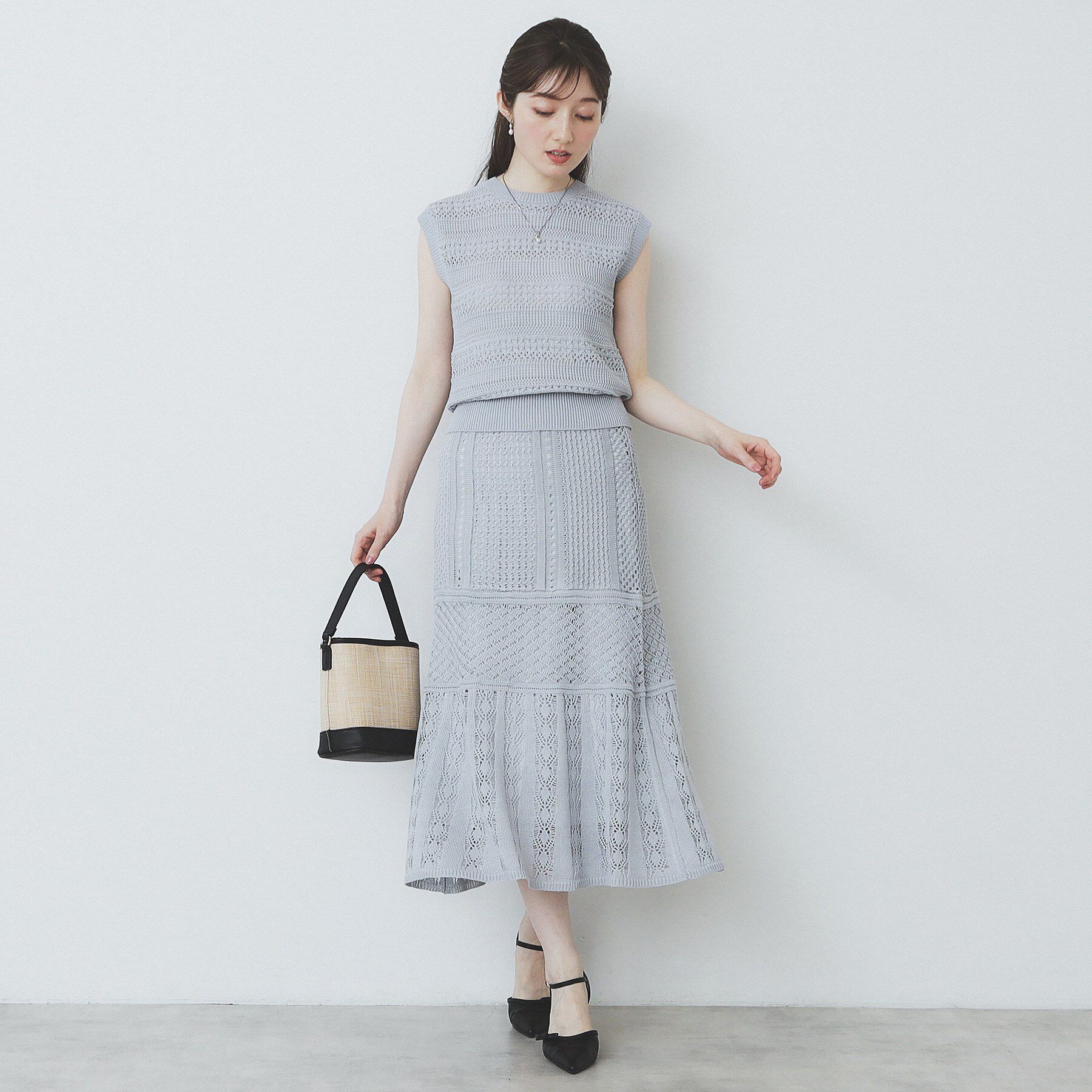index「透かし編みフレアニットスカート/セットアップ対応【洗濯機洗い可】」|スカート|