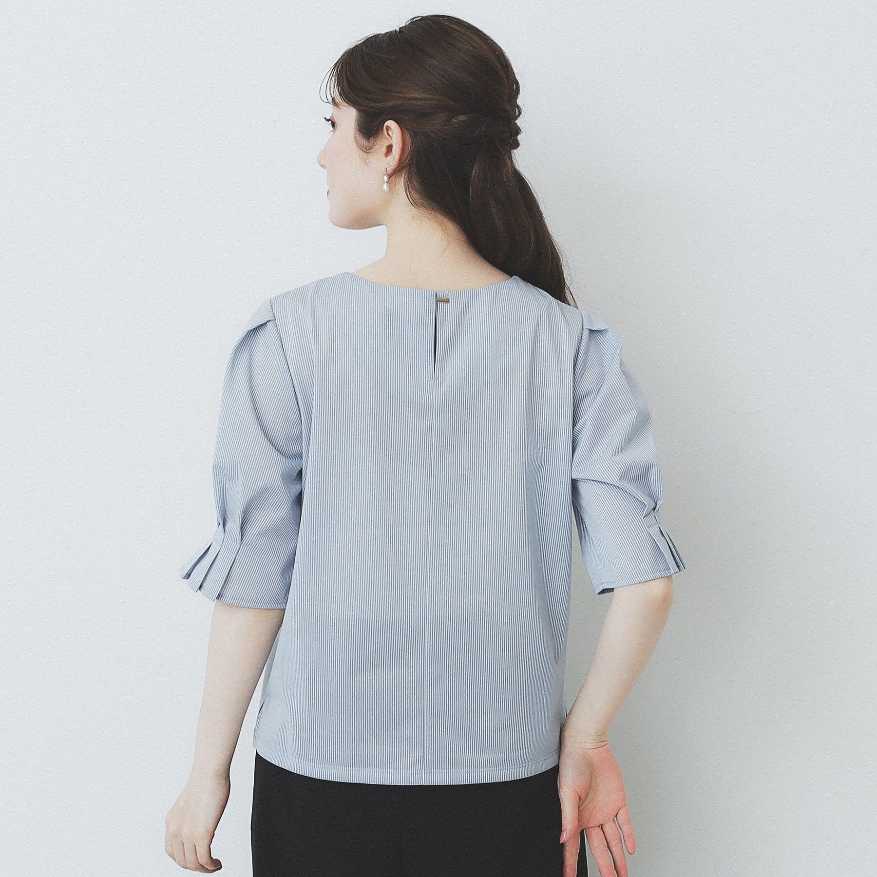 index「ストライプジャージタックスリーブトップス【吸水速乾/洗濯機洗い可】」|Tシャツ・カットソー|