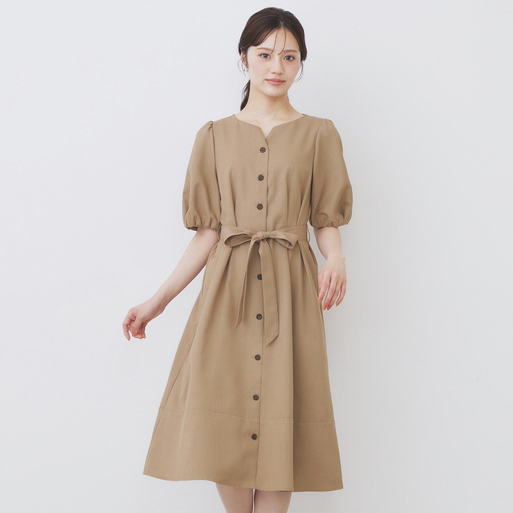 index「タックパフスリーブワンピース【洗濯機洗い可/イージーアイロン】」|ワンピース|