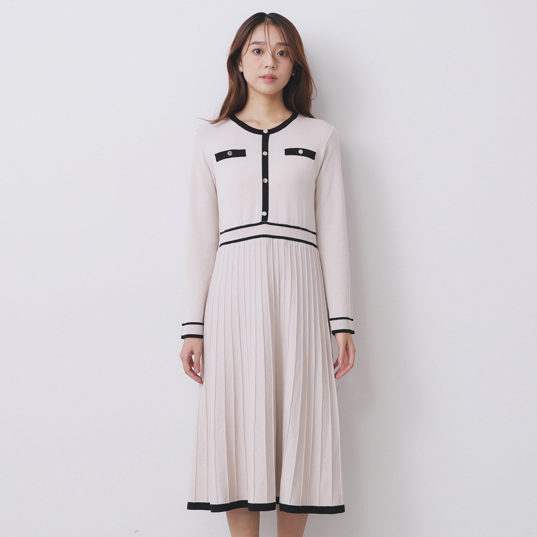 index「バイカラードッキング風ニットワンピース【洗濯機OK/抗ピル】」|ワンピース|