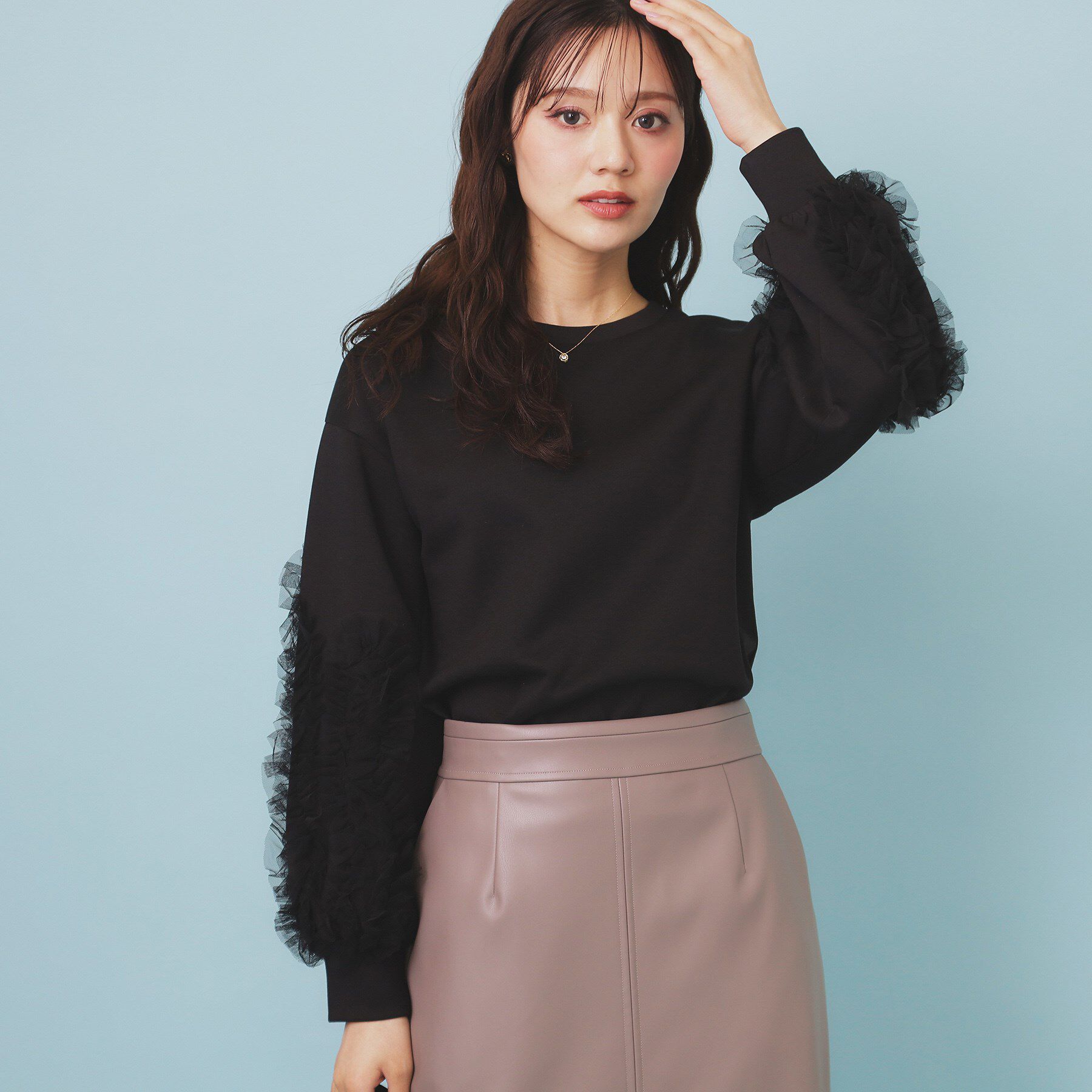 index「フリルスリーブトップス【洗濯機OK】」|Tシャツ・カットソー|ブラック(019)