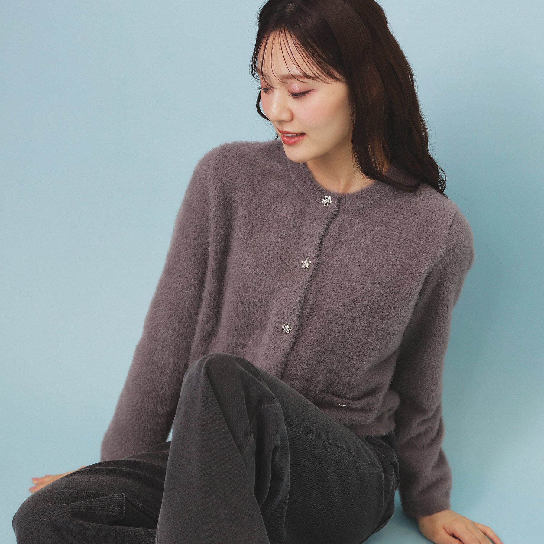 index「フェザーヤーンフラワーボタンカーディガン【洗濯機OK】」|カーディガン|トープ(854)