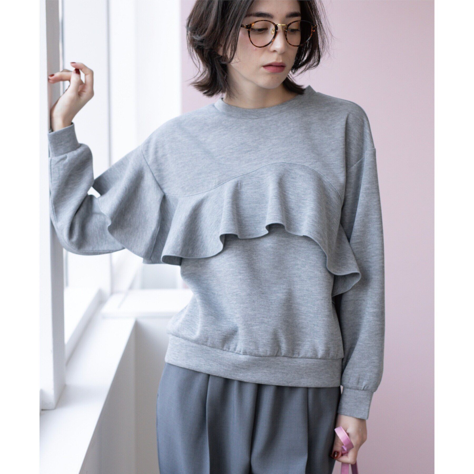 OPAQUE.CLIP「フリルアシメトップス【洗濯機洗い可】」|Tシャツ・カットソー|グレー(012)