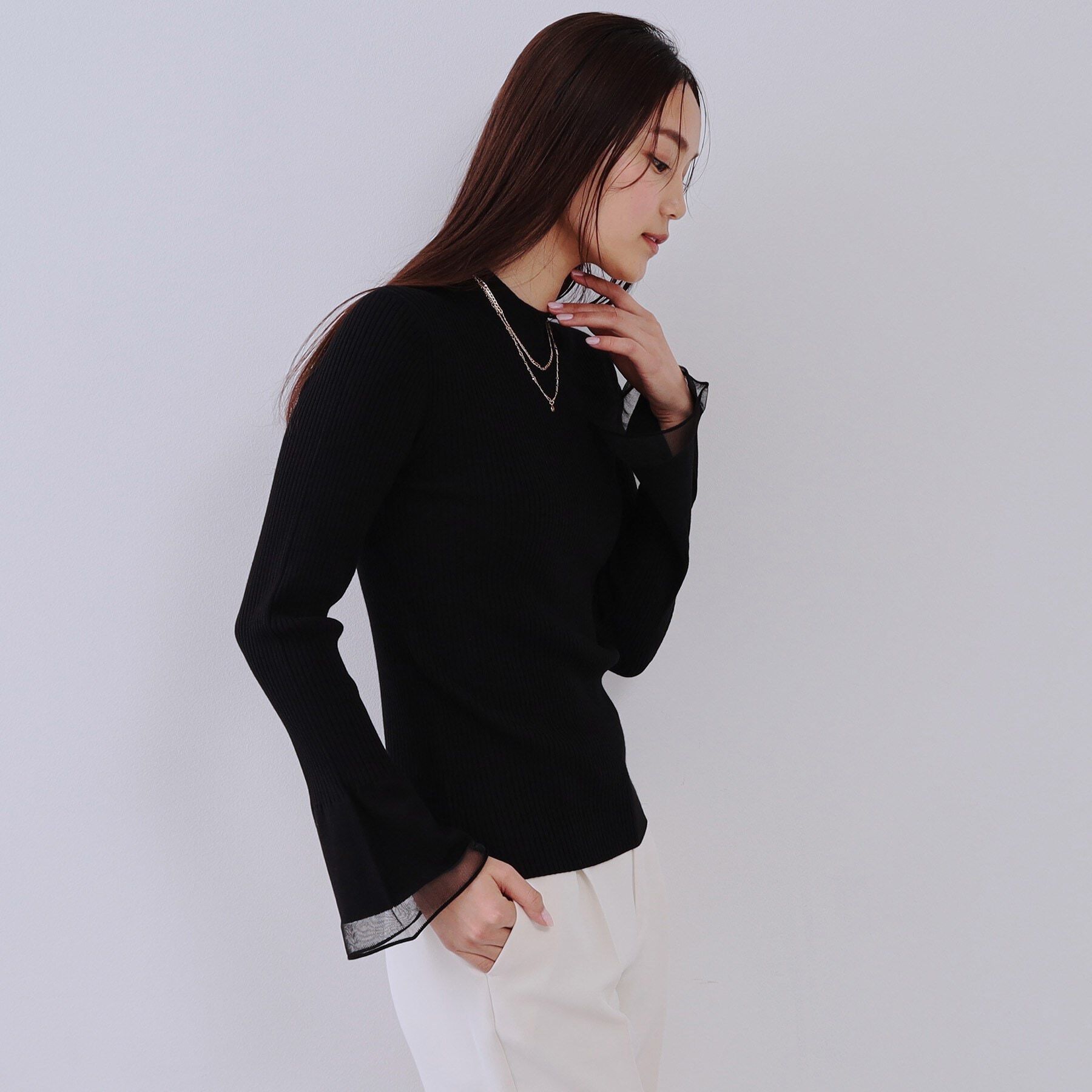 OPAQUE.CLIP「フレアスリーブリブニット【洗濯機洗い可】」|ニット・セーター|