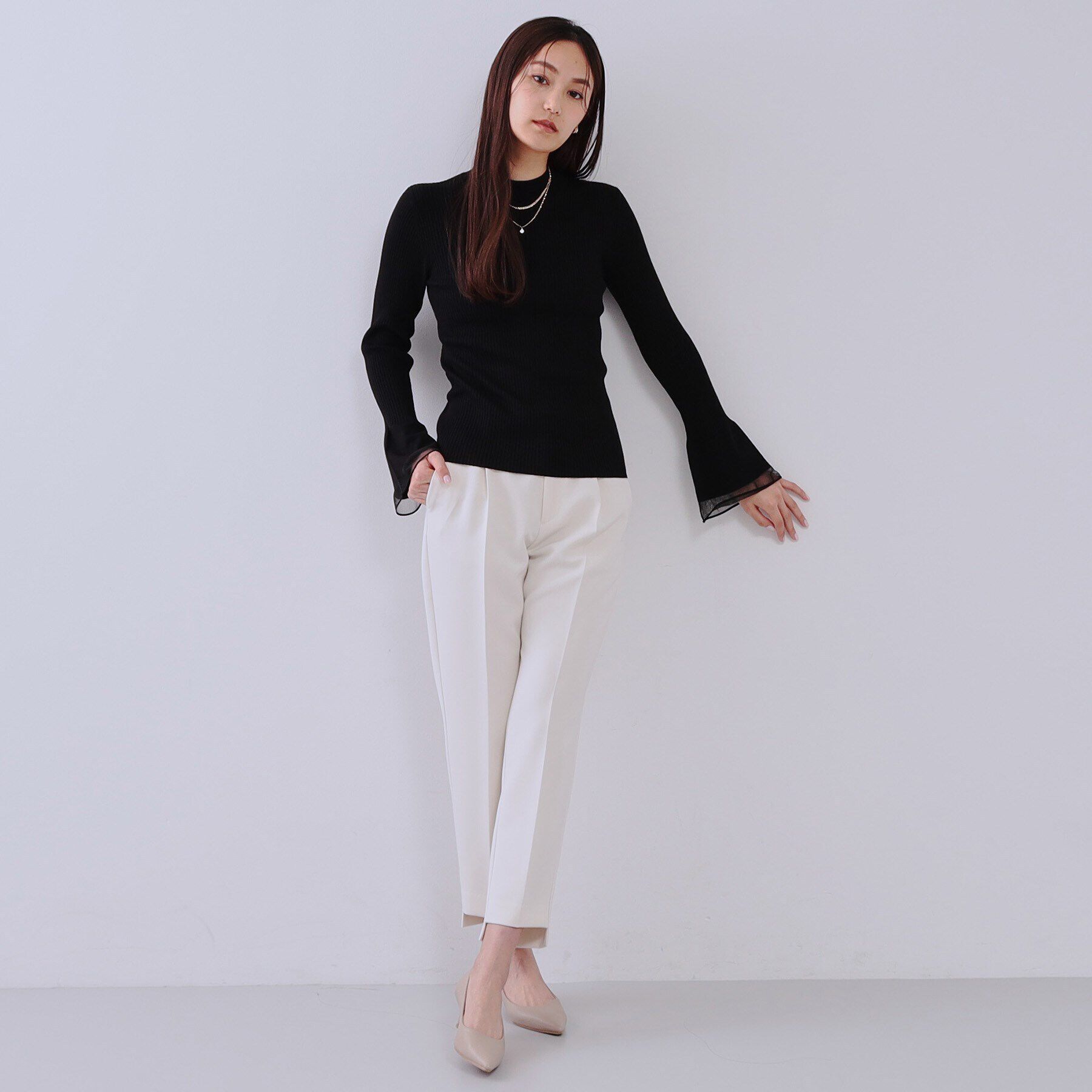 OPAQUE.CLIP「フレアスリーブリブニット【洗濯機洗い可】」|ニット・セーター|