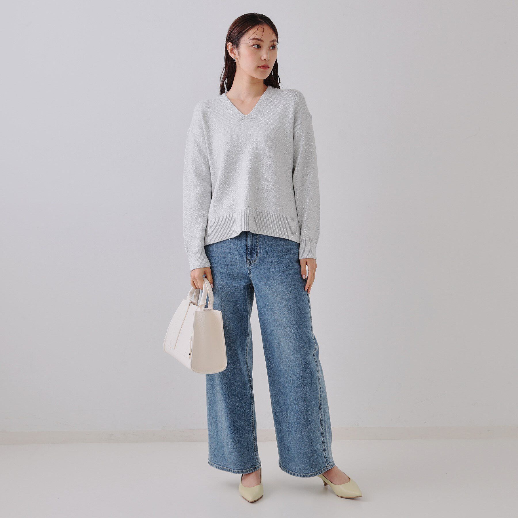 OPAQUE.CLIP「ラメヤーンVネックニット【洗濯機洗い可】」|ニット・セーター|